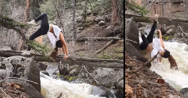 Yoga Babe Takes A Nasty Spill In The Woods