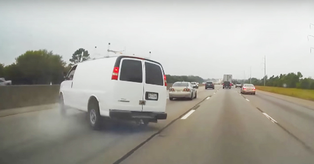 van loses control on highway