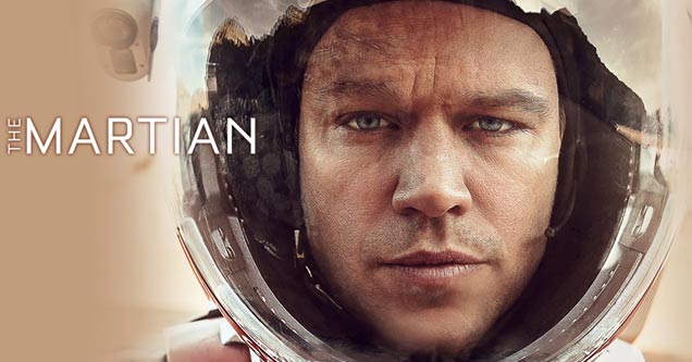 a movie poster from The Martian with matt damon in a space suit on the planet mars