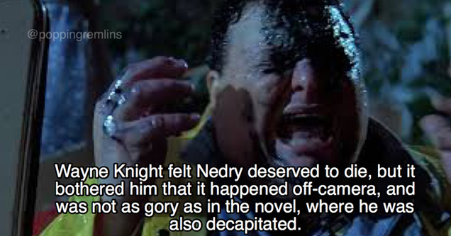 a photo of actor wayne night with text about his character being decapitated in the original novel