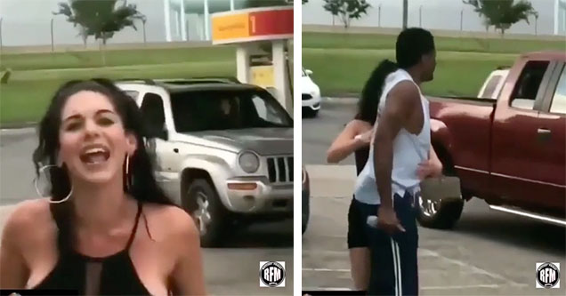 This woman running around a gas station yelling "Ain't Nobody...