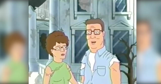 Hank and Peggy Hill stand in front of the White House in a clip from a shor...