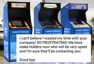 There's no such thing as a free cabinet, lady. A woman reached out to an arcade cabinet builder because he had the word "Charity" on his website. What she didn't notice was the big price tag underneath.