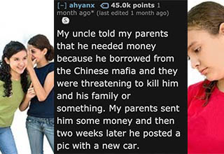 Askreddit always delivers. People have some crazy lives if what they say is true. After reading this you'll think your families and neighbors are just as crazy. Gossip is always fun when it doesn't involve you. So dig in and enjoy the gossip life has to offer.