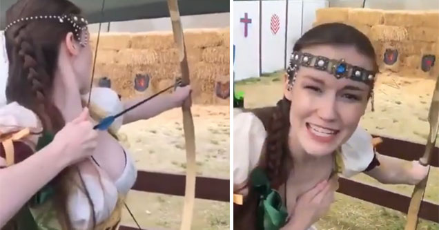 Porn Star Emily Bloom Learns Archery The Hard Way.