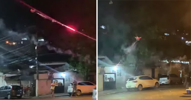 drone armed with fireworks shuts down a rowdy street party