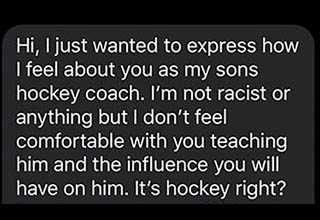 A hockey coach deftly handles a "not racist" father who doesn't believe hockey should be coached by Muslims. 