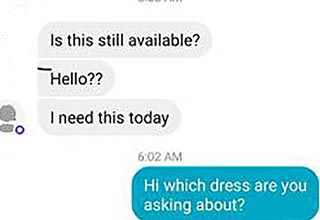 A dress sale goes wrong on Facebook Marketplace as documented by /r/choosingbeggars.