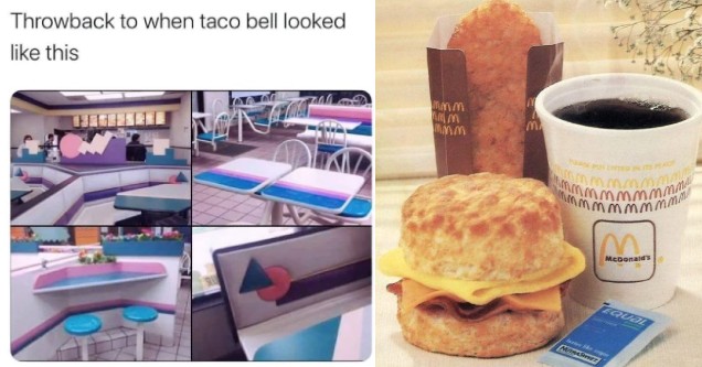 list of nostalgic memes and pics from the 80s | 90 inside taco bell - Throwback to when taco bell looked this | fast food in the 1980s