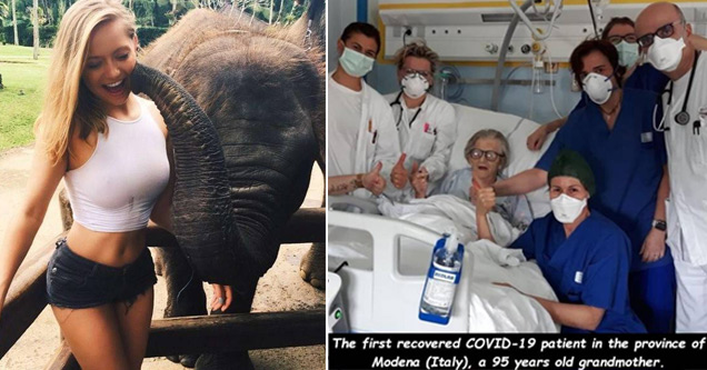 a hot blonde with an elephant | healthcare science - Ecolar The first recovered Covid19 patient in the province of Modena Italy, a 95 years old grandmother.