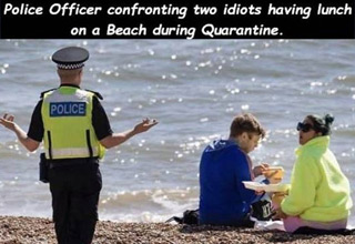 a cop confronting two people on the beach during quarantine | water - Police Officer confronting two idiots having lunch on a Beach during Quarantine. Police Officer enteronting so. idiot having lunch Police a cop confronting two people on the beach during quarantine | water - Police Officer confronting two idiots having lunch on a Beach during Quarantine. Police Officer enteronting so. idiot having lunch Police