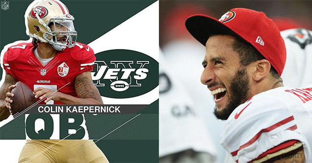 Colin Kaepernick is trending on twitter after a parody sports center account posted that he got signed.				           ebw-sports colin kaepernick barry mccockiner troll twitter nfl football ny jets espn sports center