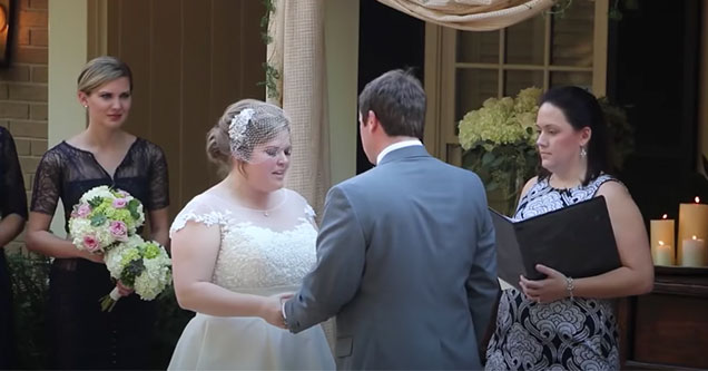 minister vomits during the reading of the vows | screenshot of a bride and groom reading their vows when suddenly the minister throws up