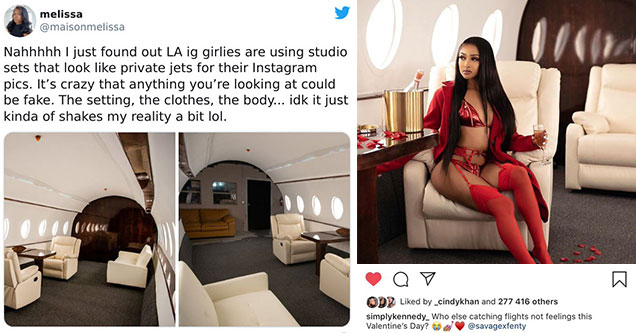 social media thots get called out for staging photoshoots on fake private jets