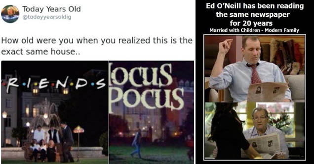 friends fountain - Today Years Old How old were you when you realized this is the exact same house.. REnD.Socus Pocus | married with children modern family - Ed O'Neill has been reading the same newspaper for 20 years Married with Children Modern Family C