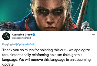Video game reviewer Courtney Craven called out Ubisoft over their use of the word, "disfigured" in an <a href="https://gaming.ebaumsworld.com/articles/assassins-creed-valhalla-review-the-great-the-good-and-the-not-so-great/86443437/"><strong>Assassin's Creed Valhalla</strong></a> cut-scene. 