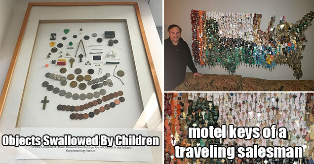 odd collections -  doctor who collects items swallowed by children -  traveling salesman and his motel key collection