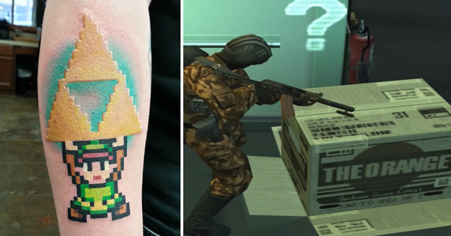 link holding up triforce tattoo - metal gear solid orange box