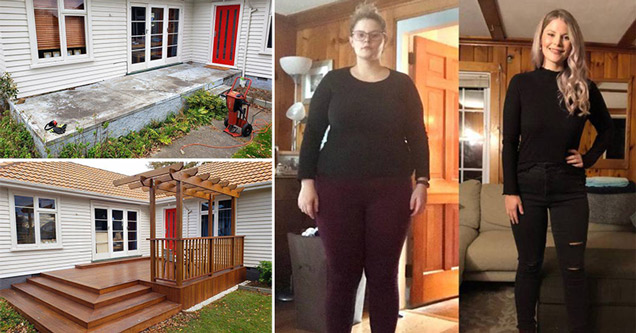 before and after pics - house renovation - woman losing weight