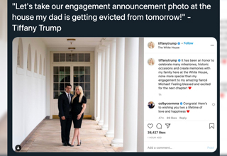 On his last full day in the White House, <strong><a href="https://www.ebaumsworld.com/pictures/25-funny-trump-impeachment-jokes-to-crack-a-smile/86543504/">Donald Trump's</a></strong> daughter Tiffany, who generally spends her time trying to learn the alphabet, announced she's getting married to Michael Boulos, the son of a rich Lebanese family.
</br>
</br>
Of all of Trump's <strong><a href="https://www.ebaumsworld.com/pictures/donald-trump-with-old-friends-ghislaine-maxwell-and-jeffrey-epstein/86312233/">children</a></strong>, Tiffany is probably the most forgettable. This announcement is by far the most attention she's gotten in the past four years.
</br>
</br>
In case you're curious, her fiancÃ© is three years <strong><a href="https://www.ebaumsworld.com/videos/trump-nearly-casually-remarks-about-incest-with-daughter-ivanka/85164189/">younger</a></strong> than herâ€”he's 24, she's 27â€”and their kids will certainly look like hairless muppets.
</br>
</br>
People quickly took to Twitter to roast the young <strong><a href="https://www.ebaumsworld.com/pictures/guy-waits-for-his-girlfriend-to-turn-around-so-he-can-propose-but-she-never-does/86058778/">newlyweds</a></strong> and wish them an unhappy life together.