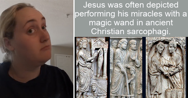 jesus was often depicted performing his miracles with a magic wand in ancient christian sarcophagi | cool facts - Jesus was often depicted performing his miracles with a magic wand in ancient Christian sarcophagi.