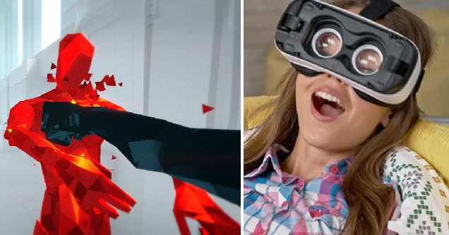 woman playing virtual reality vr headset video game