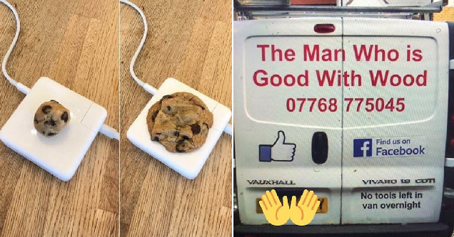 baking a chocolate chip cooking on an apple macbook computer charger - van that says: the man who is good with wood