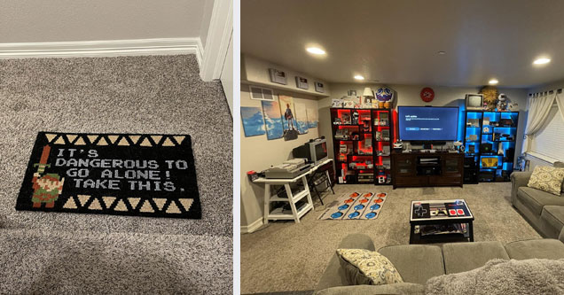 photos of a mans gaming room in his house