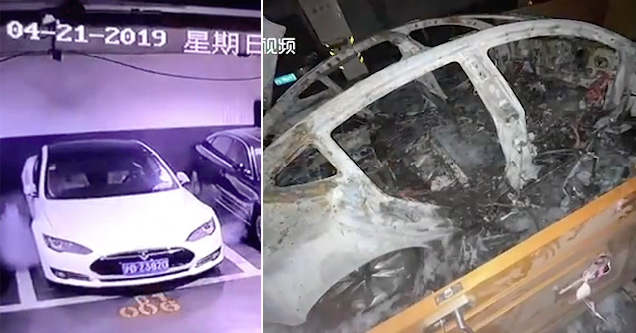 tesla model s car exploding in china