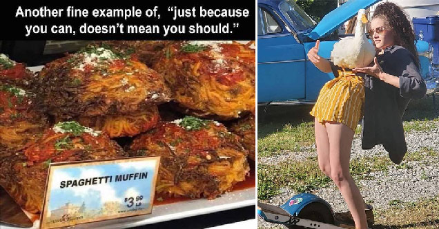 spaghetti muffins - woman holding a duck on her stomach