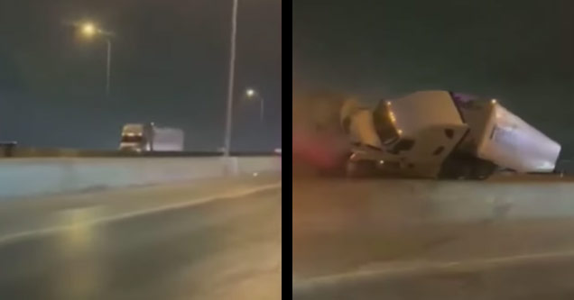 a fedex 18 wheeler crashing and causing a massive pile up