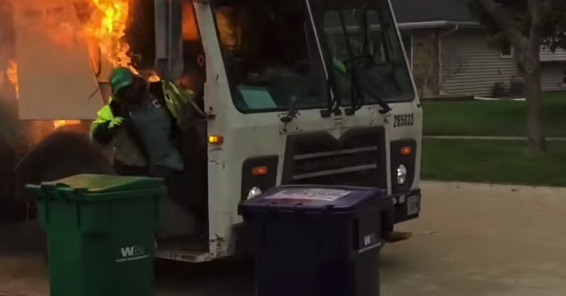 Garbage Truck Bursts Into Flames | hydraulic fluid comes in contact with the exhaust and creates a fire