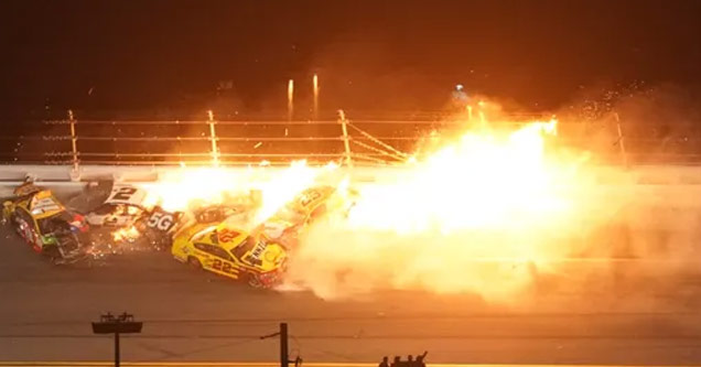 a huge fireball from an Insanely Massive Crash at the End of the 2021 Daytona 500