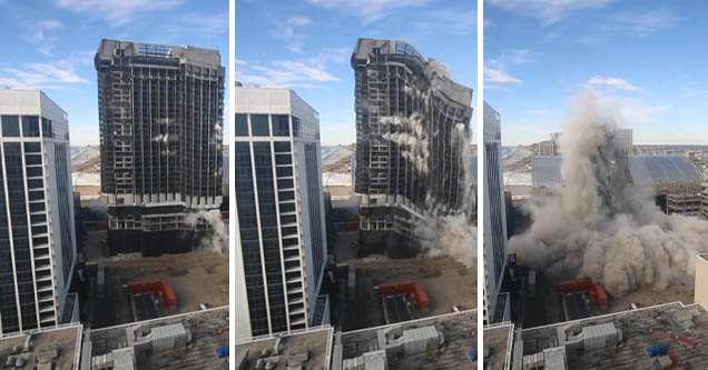 Trump Plaza Hotel controlled demolition in Atlantic City, NJ on 2-17-2021