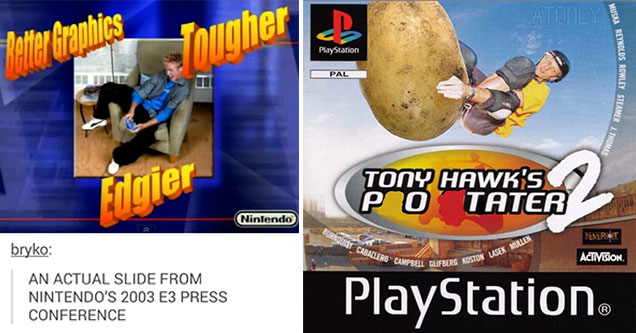 funny memes and pics -  a real image from Microsoft game relase -  Tony Hawk Potater 2 photoshop meme