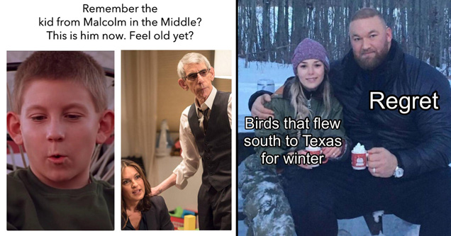 remember the kid from malcolm in the middle? this is him now. feel old yet? richard belzer meme - birds that flew south to texas for winter. regret.