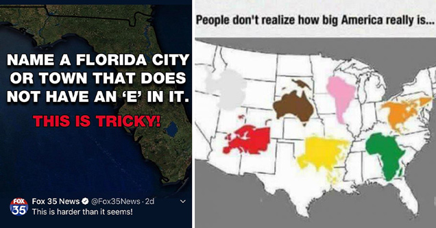 name a florida city or town that does not have an e in it. this is tricky! - map of the united states containing all other continents - people don't realize how big america really is