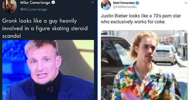 photo caption - Mike Camerlengo Gronk looks a guy heavily involved in a figure skating steroid scandal 24 Nov 19 Twitter for iPhone | justin bieber raising arizona - Matt Fernandez Mernandez Justin Bieber looks a 70's porn star who exclusively works for c