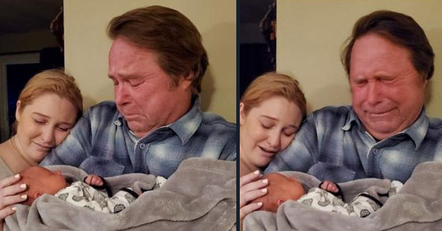 wholesome beautiful pictures |a man crying holding his newborn grandaughter