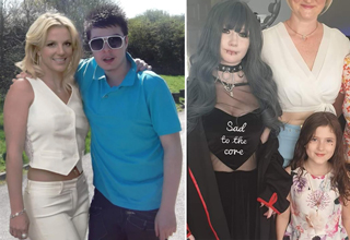 teen photoshop standing with britney spears - girl wearing shirt that says sad to the core