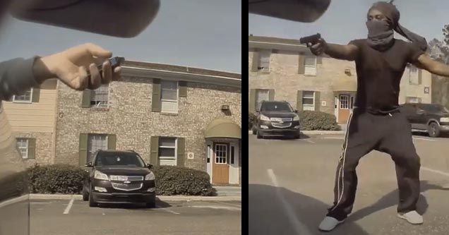 a masked man with a gun attempting to car jack a tesla