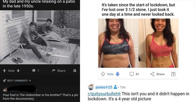 a woman lying about losing weight using someone elses pictures