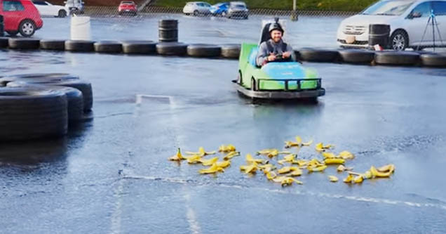 YouTuber tests slipperiness of banana peels on a go-kart