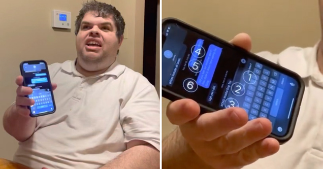 guy using braille technology on smartphone