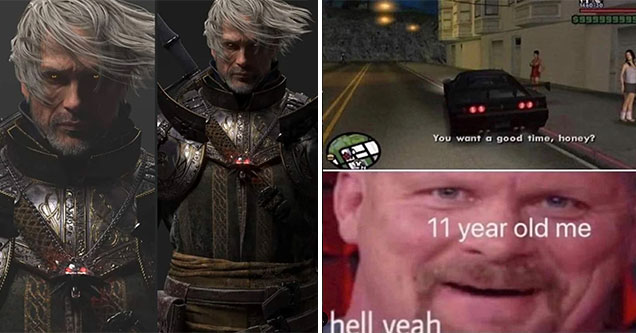 funny gaming memes and pics -  mads mikkelsen as the witcher -  GTA hooker meme -  Stone Cold Steve Austin