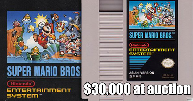 vintage games worth a pretty penny -  Super Mario Bros on SNES -  30k at auction