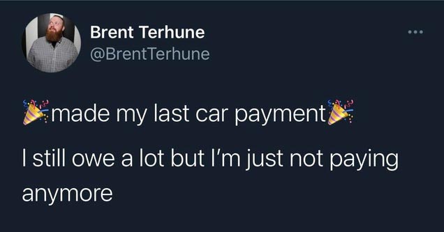 a twitter post about making last payment