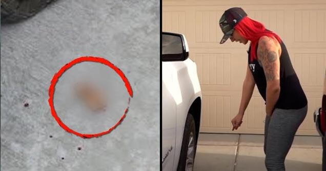 a severed finger and a woman looking at her slashed tires