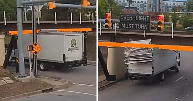 Truck gets scraped by notorious '11Foot8' bridge