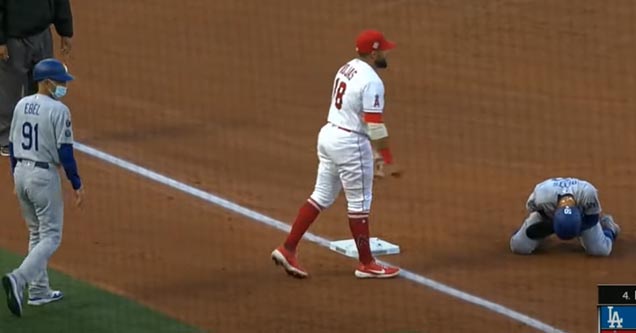 baseball player mookie betts gets hit in the balls